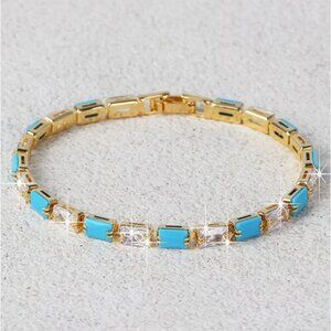 14K Gold Womens 1ct Diamond Natural Turquoise Gemstone Tennis Bracelet Jewelry